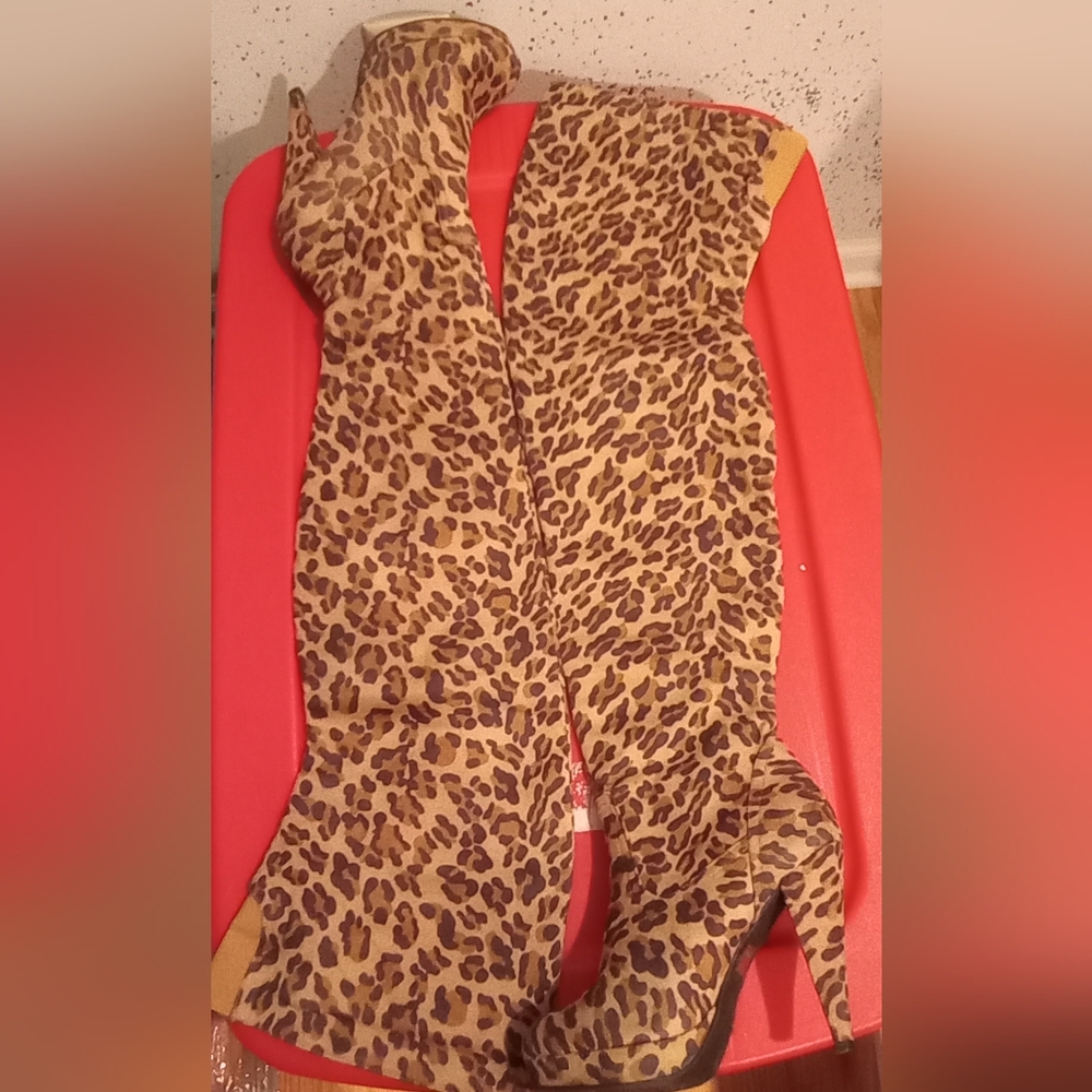Cheetah print thigh-high heel boots